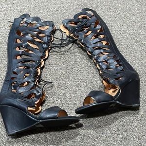 Wedge heel open toe lace up wedge